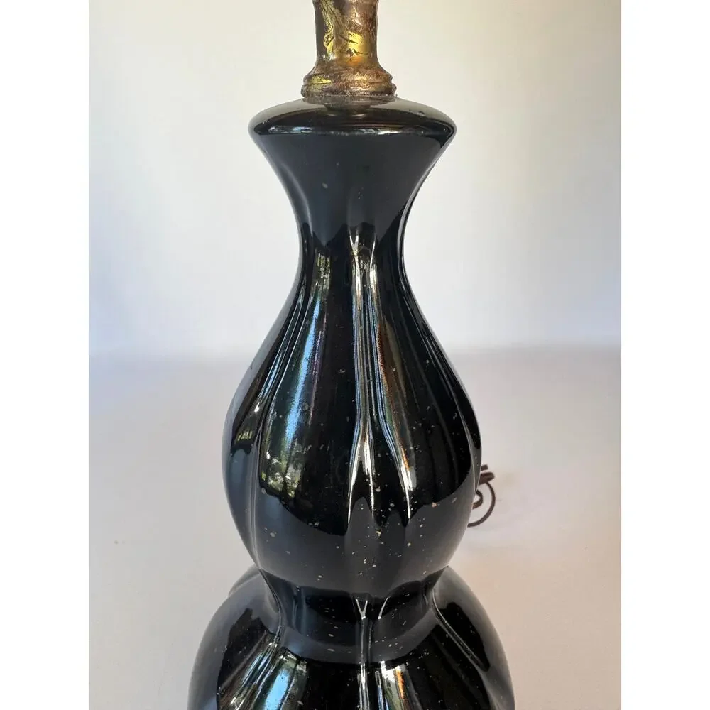 Vintage Black Ceramic Gold Spatter Table Lamp Glossy Mid Century 16.25